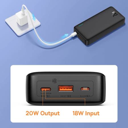 Външна батерия Baseus Airpow 20W 20000mAh с кабел Baseus Simple Series USB-A - USB-C 50 см P10022804113-00 - Черна