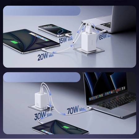 Зарядно устройство Baseus EnerFill FE11 2× USB-C / USB-A 100W  – бяло