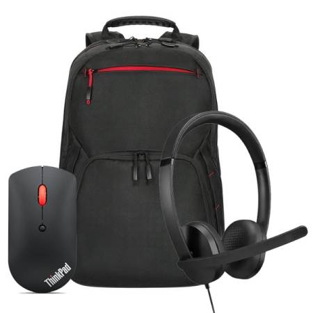 Lenovo USB-A Wired Stereo Headset Gen 2 + Lenovo ThinkPad Bluetooth Silent Mouse + Lenovo ThinkPad Essential 15.6-inch Backpack (Eco)