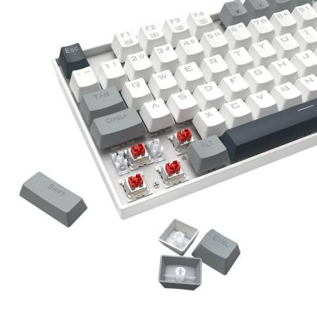 Геймърска механична клавиатура Redragon Kumara K552WGL-RGB с RGB осветление и red switches - бяла със сиво