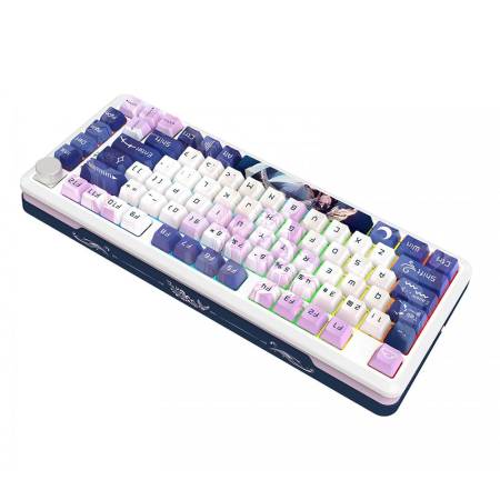 Механична Bluetooth и безжична геймърска клавиатура Redragon Cyrus Pro Anime K681ACG-RGB-PRO с RGB осветление - бяла