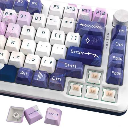 Механична Bluetooth и безжична геймърска клавиатура Redragon Cyrus Pro Anime K681ACG-RGB-PRO с RGB осветление - бяла