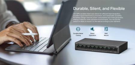 10-портов 10/100Mbps настолен комутатор TP-Link LS110P с 8 PoE+ порта