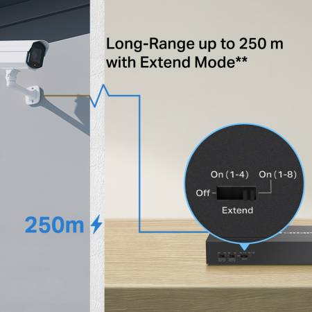 8-портов 10/100 Mbps + 2-портов Gigabit Desktop комутатор Mercusys MS110CP с 8 PoE+ порта