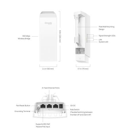 Точка за достъп TP-LINK Omada EAP100-Bridge KIT 2.4GHz 300Mbps Wireless Bridge за вътрешен/външен дълъг обхват