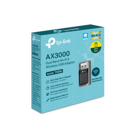 Двубандов Wi-Fi 6 безжичен USB адаптер Tp-Link&nbsp;Archer TX50U AX3000