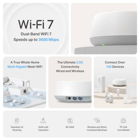 Цялостна домашна Mesh WiFi 7 система TP-Link Deco BE25(1-pack) BE3600