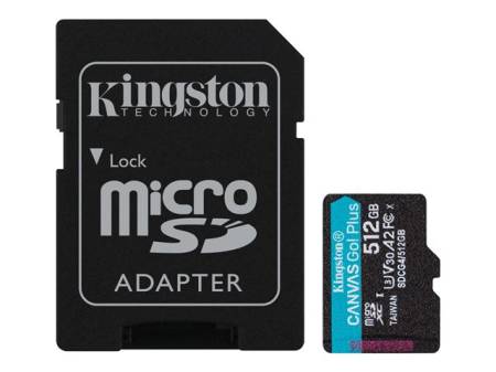 KINGSTON 512GB microSDXC Canvas Go Plus Gen4 200MB/s A2 U3 V30 Card + Adapter