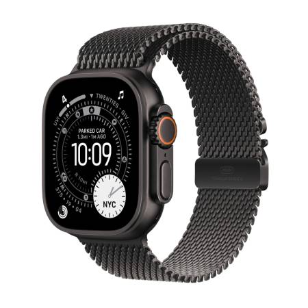 Apple Watch Ultra 3 Cellular 49mm Black Titanium Case with Black Titanium Milanese Loop - Large