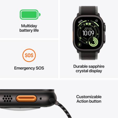Apple Watch Ultra 3 Cellular 49mm Black Titanium Case with Black Titanium Milanese Loop - Large