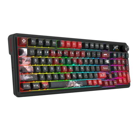 Bluetooth и безжична механична геймърска клавиатура Redragon Artemis Pro Anime AK K719AK-RGB-PRO с червено RGB осветление - черна