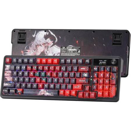 Bluetooth и безжична механична геймърска клавиатура Redragon Artemis Pro Anime AK K719AK-RGB-PRO с червено RGB осветление - черна