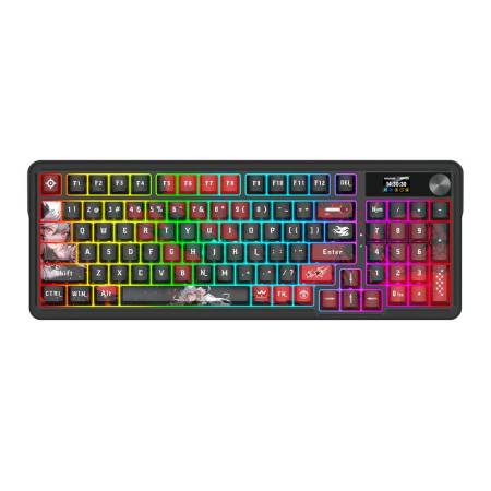 Bluetooth и безжична механична геймърска клавиатура Redragon Artemis Pro Anime AK K719AK-RGB-PRO с червено RGB осветление - черна
