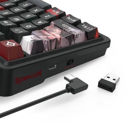 Bluetooth и безжична механична геймърска клавиатура Redragon Artemis Pro Anime AK K719AK-RGB-PRO с червено RGB осветление - черна