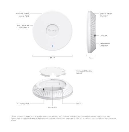 Точка за достъп Wi-Fi 7 за монтаж на таван TP-Link Omada EAP727 BE5000