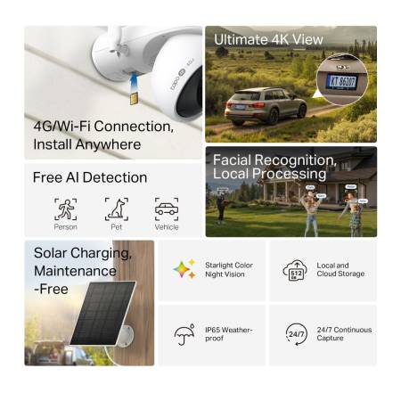 Комплект охранителна камера Pan/Tilt Wi-Fi/4G LTE и соларен панел TP-Link Tapo C665G KIT