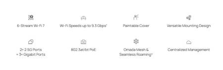 Wi-Fi 7 Точка за достъп за стенен монтаж TP-Link EAP775-Wall BE9300