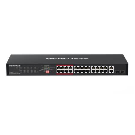 24-портов 10/100 Mbps + 2-портов Gigabit Rackmount комутатор с 24 PoE+ порта Mercusys MS126CP