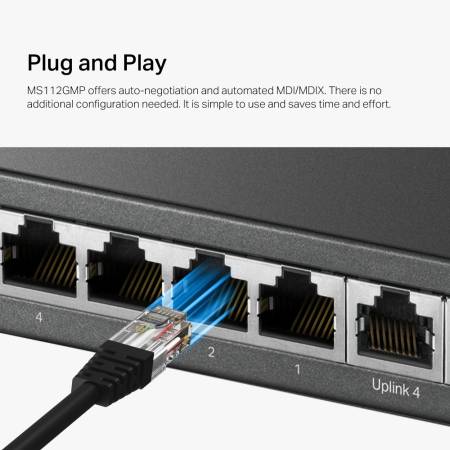 12-портов гигабитов настолен комутатор с 8 PoE+ порта Mercusys MS112GMP