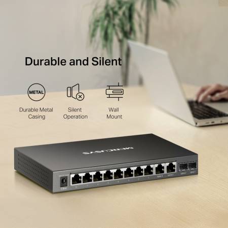 12-портов гигабитов настолен комутатор с 8 PoE+ порта Mercusys MS112GMP