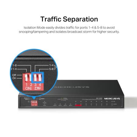 12-портов гигабитов настолен комутатор с 8 PoE+ порта Mercusys MS112GMP