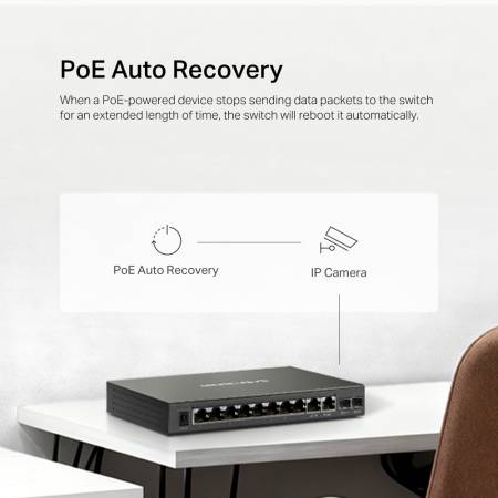 12-портов гигабитов настолен комутатор с 8 PoE+ порта Mercusys MS112GMP
