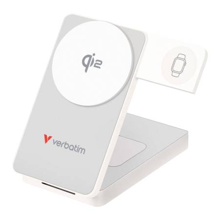 Verbatim Foldable 3-in-1 Qi2 Magnetic Wireless Power Bank 10000 mAh White