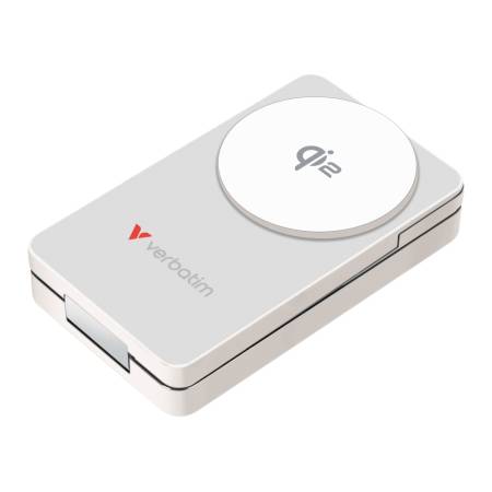 Verbatim Foldable 3-in-1 Qi2 Magnetic Wireless Power Bank 10000 mAh White