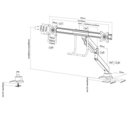Neomounts Monitor arm 10-32" - gas spring - Topfix - 180&deg;-stop