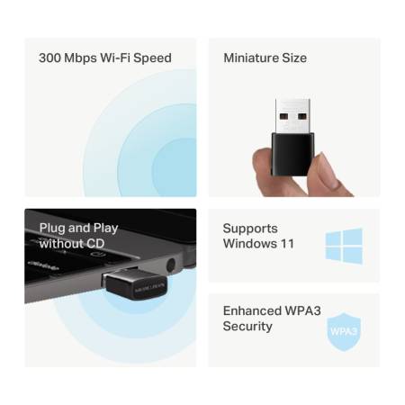 Безжичен Nano USB адаптер Mercusys MA12N N300
