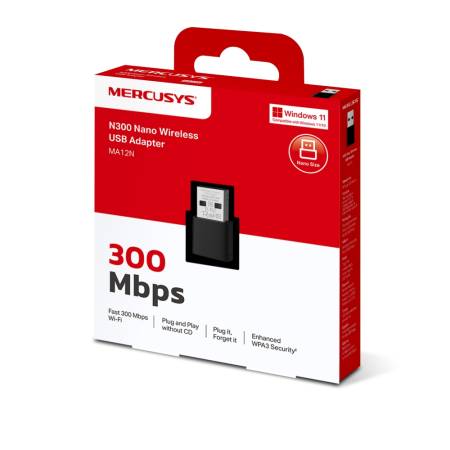 Безжичен Nano USB адаптер Mercusys MA12N N300