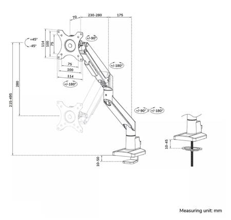 Neomounts Next Slim Monitor arm 17-35" - gas spring - Topfix - 180&deg; - stop